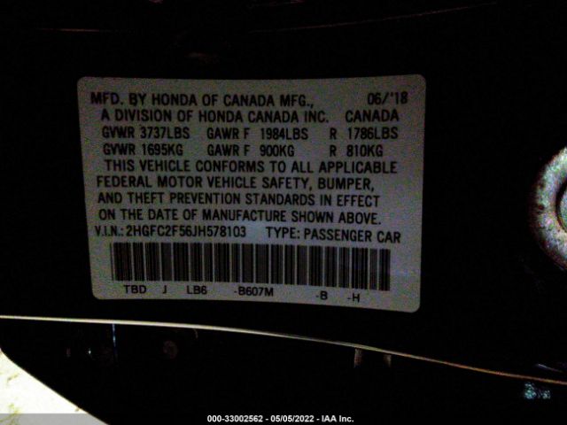 Photo 8 VIN: 2HGFC2F56JH578103 - HONDA CIVIC SEDAN 