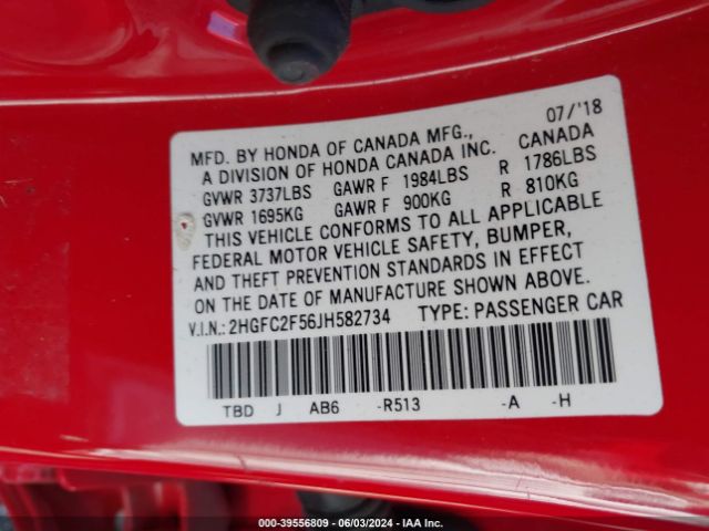 Photo 8 VIN: 2HGFC2F56JH582734 - HONDA CIVIC 