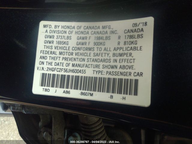 Photo 8 VIN: 2HGFC2F56JH600455 - HONDA CIVIC 