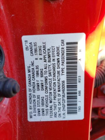 Photo 12 VIN: 2HGFC2F56JH600956 - HONDA CIVIC LX 