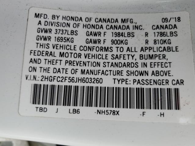 Photo 11 VIN: 2HGFC2F56JH603260 - HONDA CIVIC LX 