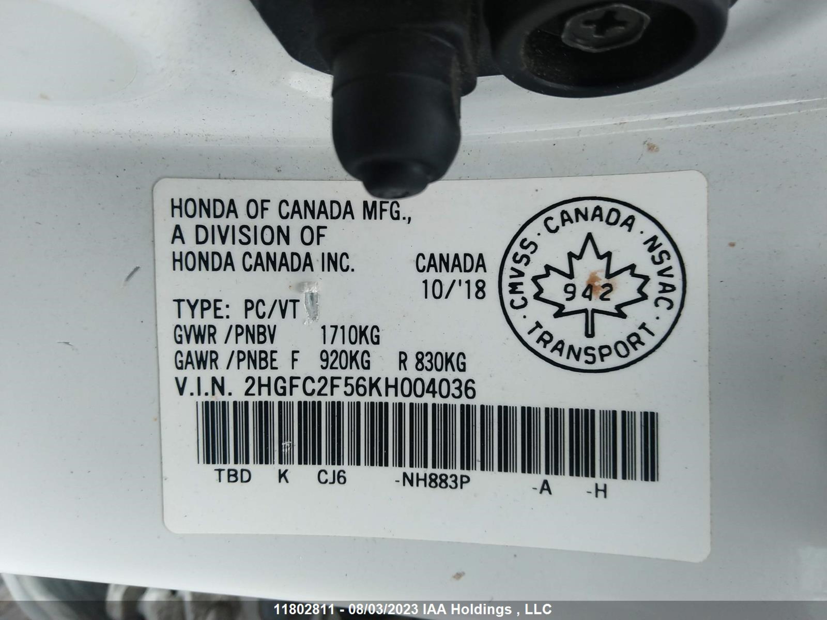 Photo 8 VIN: 2HGFC2F56KH004036 - HONDA CIVIC 