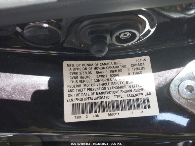 Photo 8 VIN: 2HGFC2F57GH503130 - HONDA CIVIC 