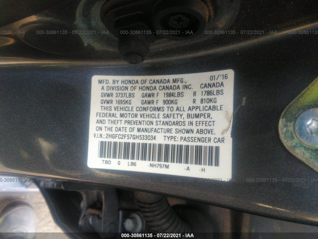 Photo 8 VIN: 2HGFC2F57GH533034 - HONDA CIVIC SEDAN 