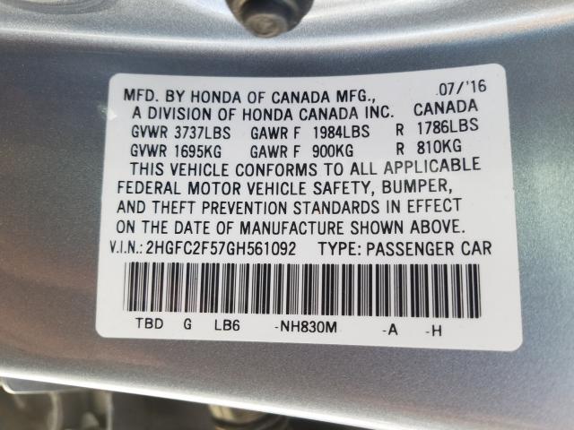 Photo 9 VIN: 2HGFC2F57GH561092 - HONDA CIVIC LX 