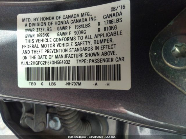 Photo 8 VIN: 2HGFC2F57GH564932 - HONDA CIVIC SEDAN 