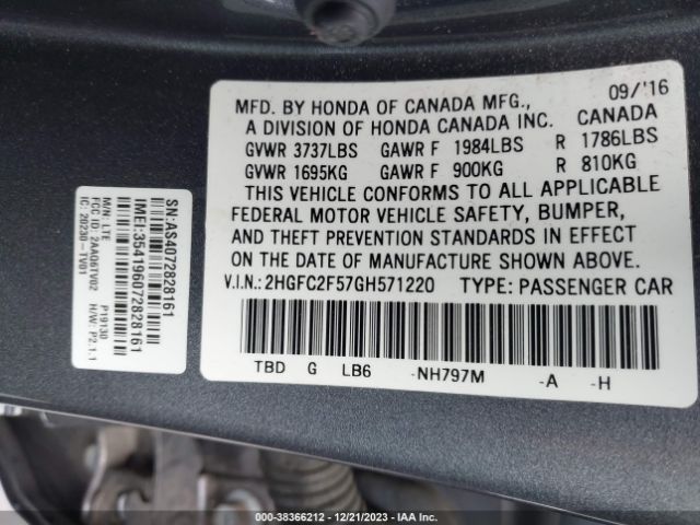 Photo 8 VIN: 2HGFC2F57GH571220 - HONDA CIVIC 