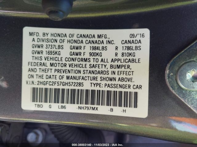 Photo 8 VIN: 2HGFC2F57GH572285 - HONDA CIVIC 