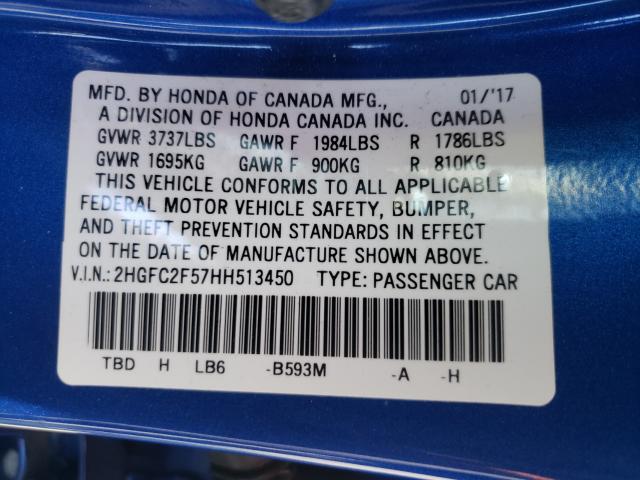 Photo 9 VIN: 2HGFC2F57HH513450 - HONDA CIVIC LX 