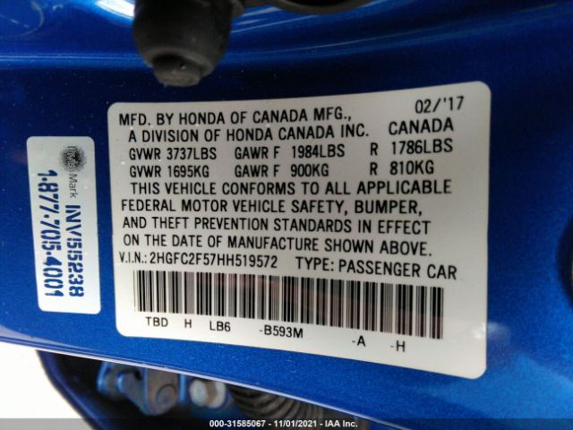 Photo 8 VIN: 2HGFC2F57HH519572 - HONDA CIVIC SEDAN 