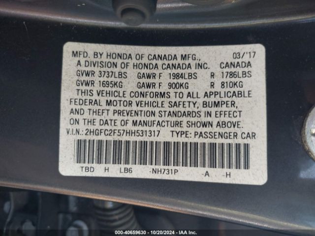 Photo 8 VIN: 2HGFC2F57HH531317 - HONDA CIVIC 