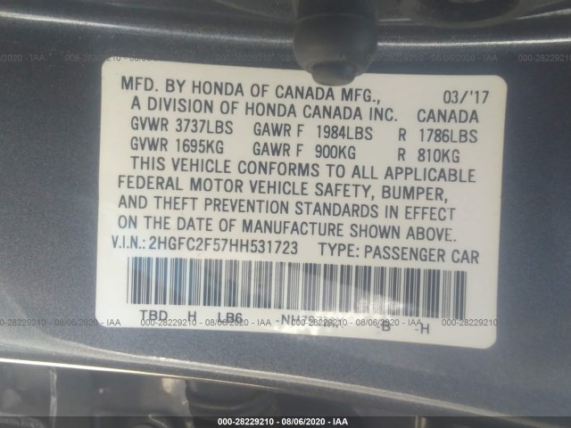 Photo 8 VIN: 2HGFC2F57HH531723 - HONDA CIVIC SEDAN 