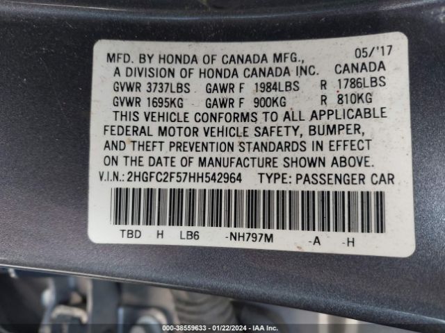 Photo 8 VIN: 2HGFC2F57HH542964 - HONDA CIVIC 