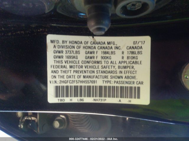 Photo 8 VIN: 2HGFC2F57HH557691 - HONDA CIVIC SEDAN 