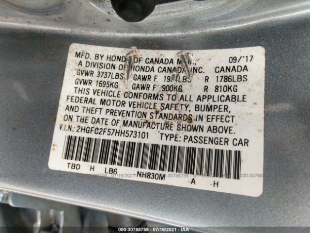 Photo 8 VIN: 2HGFC2F57HH573101 - HONDA CIVIC SEDAN 