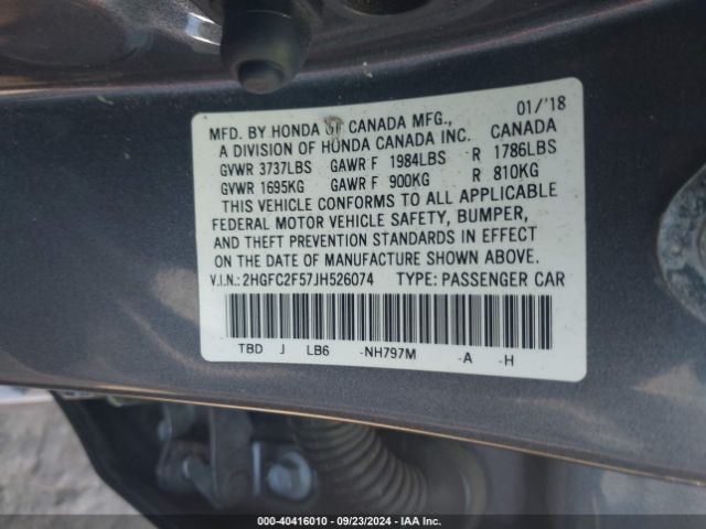 Photo 8 VIN: 2HGFC2F57JH526074 - HONDA CIVIC 