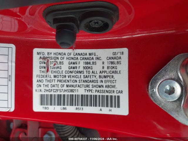 Photo 8 VIN: 2HGFC2F57JH538211 - HONDA CIVIC 