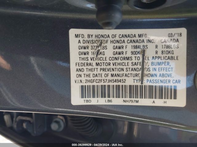 Photo 8 VIN: 2HGFC2F57JH549452 - HONDA CIVIC 