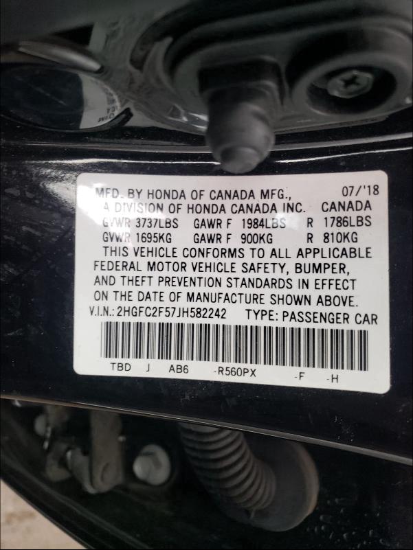 Photo 9 VIN: 2HGFC2F57JH582242 - HONDA CIVIC SEDAN 