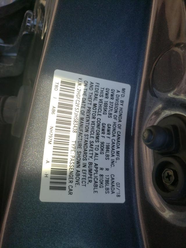 Photo 9 VIN: 2HGFC2F57JH583438 - HONDA CIVIC LX 