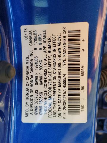 Photo 11 VIN: 2HGFC2F57JH588574 - HONDA CIVIC LX 