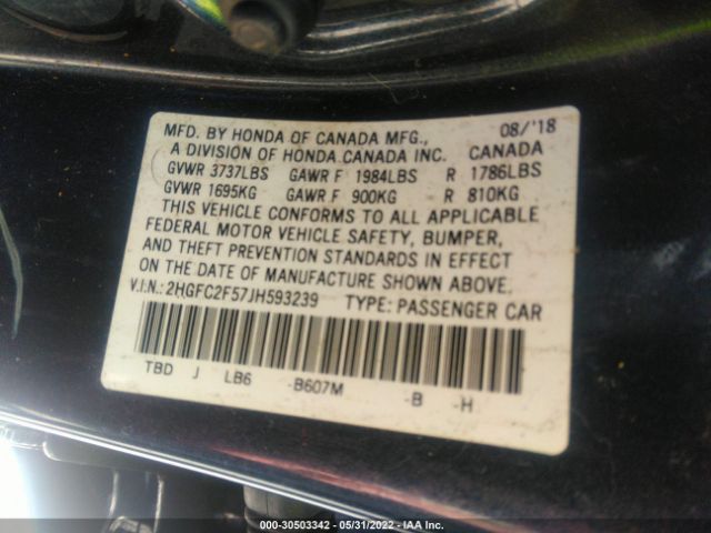 Photo 8 VIN: 2HGFC2F57JH593239 - HONDA CIVIC SEDAN 