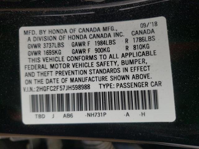 Photo 9 VIN: 2HGFC2F57JH598988 - HONDA CIVIC LX 