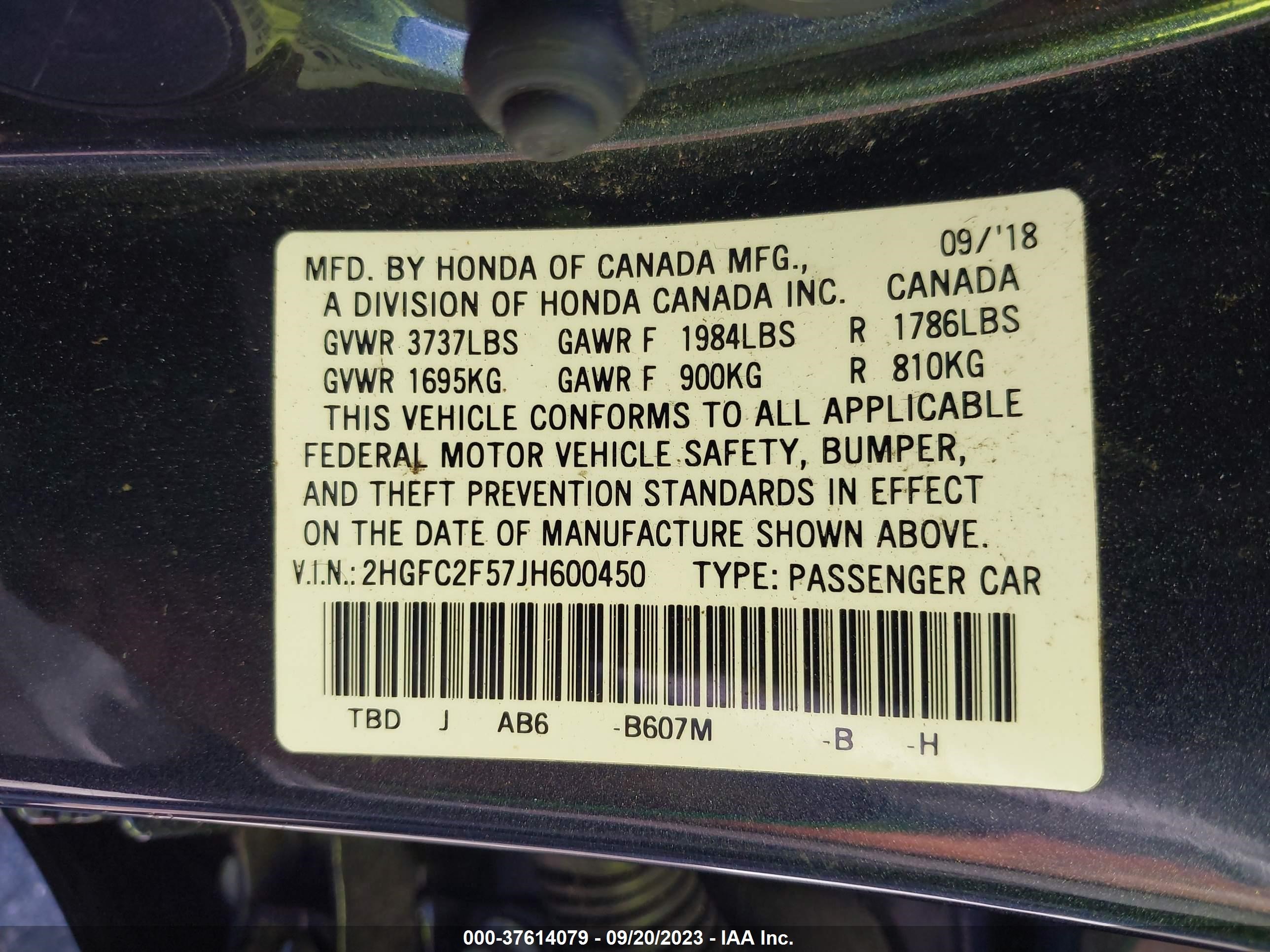 Photo 8 VIN: 2HGFC2F57JH600450 - HONDA CIVIC 