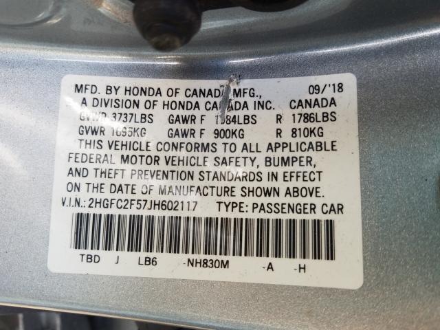 Photo 9 VIN: 2HGFC2F57JH602117 - HONDA CIVIC LX 