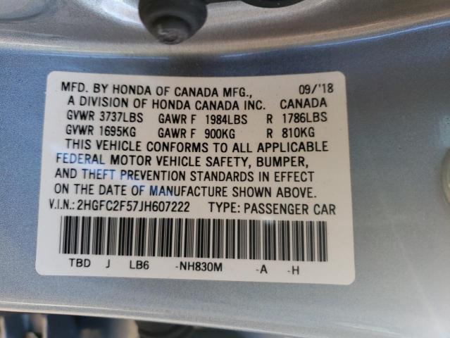 Photo 11 VIN: 2HGFC2F57JH607222 - HONDA CIVIC LX 