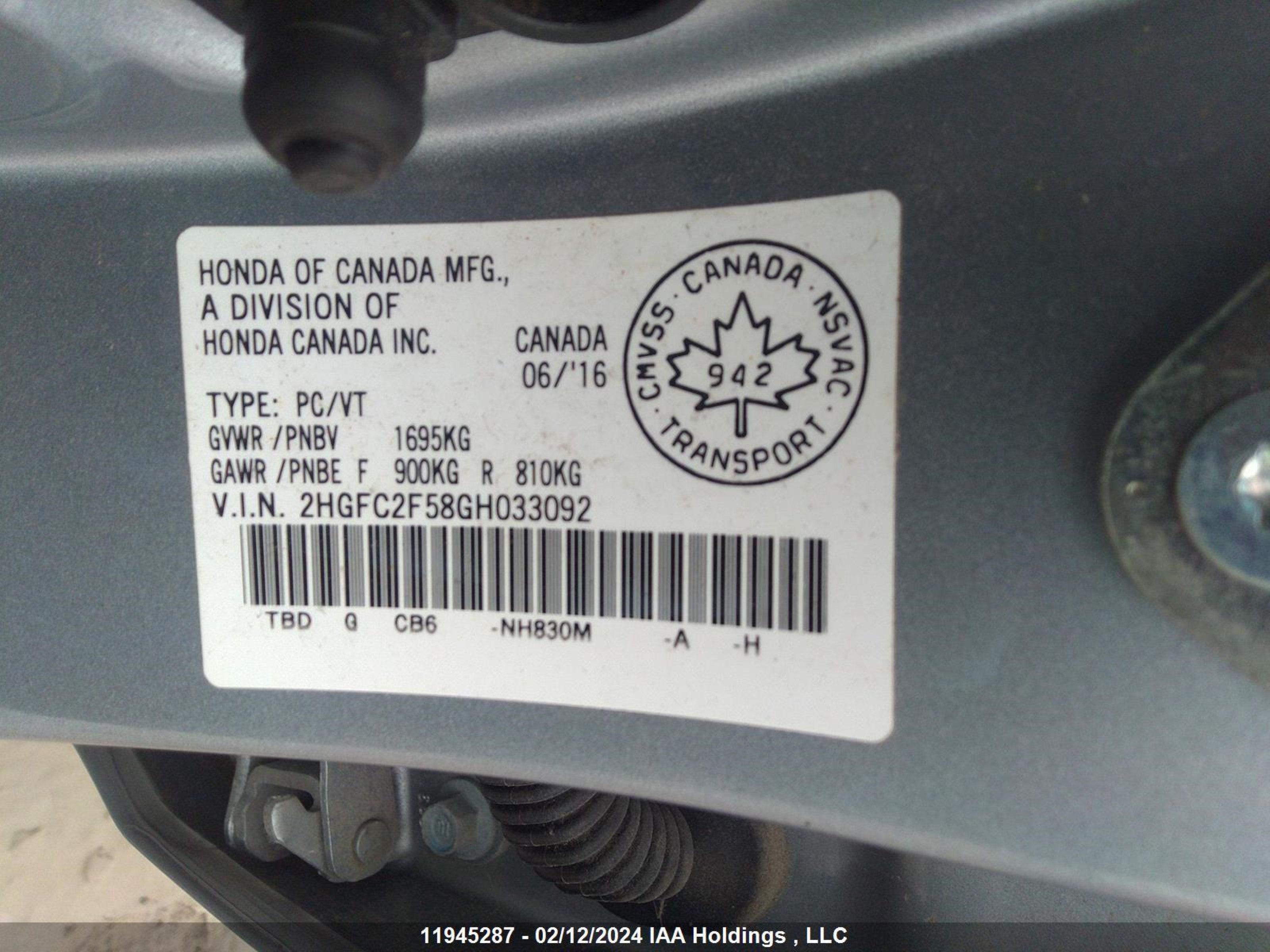 Photo 8 VIN: 2HGFC2F58GH033092 - HONDA CIVIC 