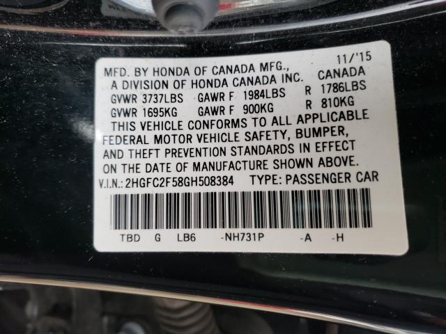 Photo 9 VIN: 2HGFC2F58GH508384 - HONDA CIVIC LX 