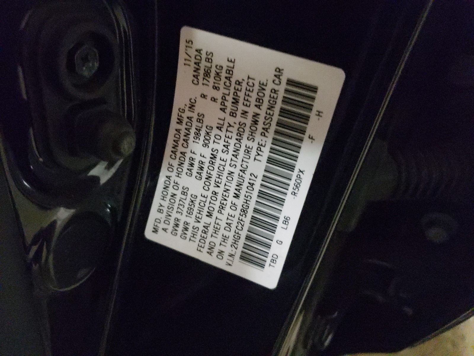 Photo 9 VIN: 2HGFC2F58GH510412 - HONDA CIVIC LX 