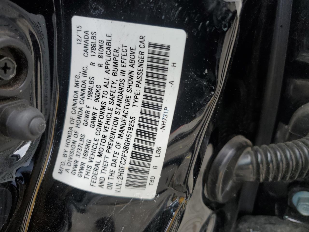 Photo 11 VIN: 2HGFC2F58GH519255 - HONDA CIVIC 