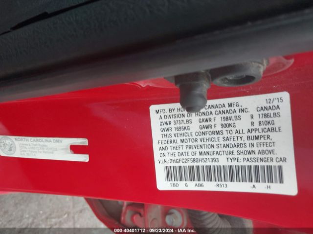 Photo 8 VIN: 2HGFC2F58GH521393 - HONDA CIVIC 