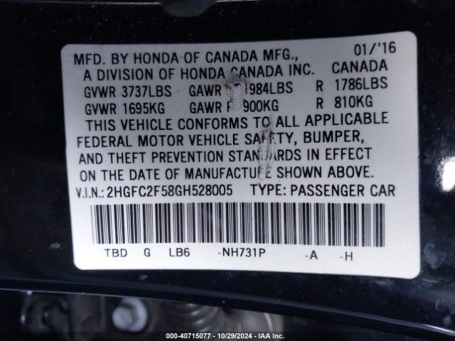 Photo 8 VIN: 2HGFC2F58GH528005 - HONDA CIVIC 