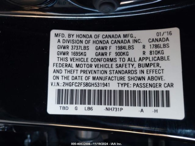 Photo 8 VIN: 2HGFC2F58GH531941 - HONDA CIVIC 