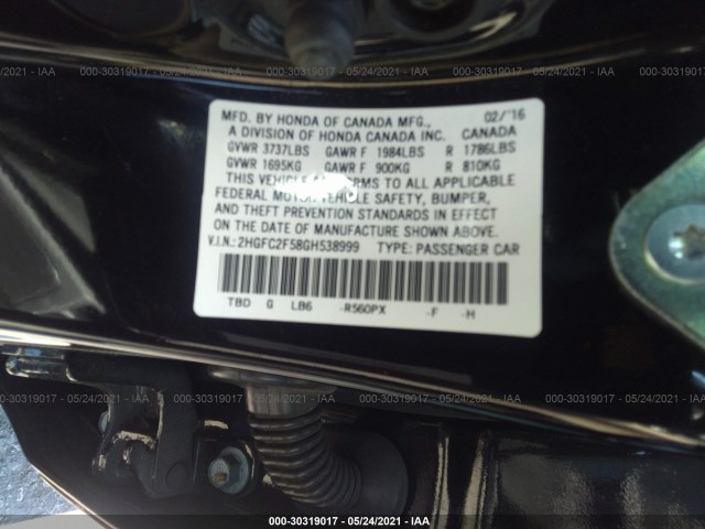 Photo 8 VIN: 2HGFC2F58GH538999 - HONDA CIVIC SEDAN 