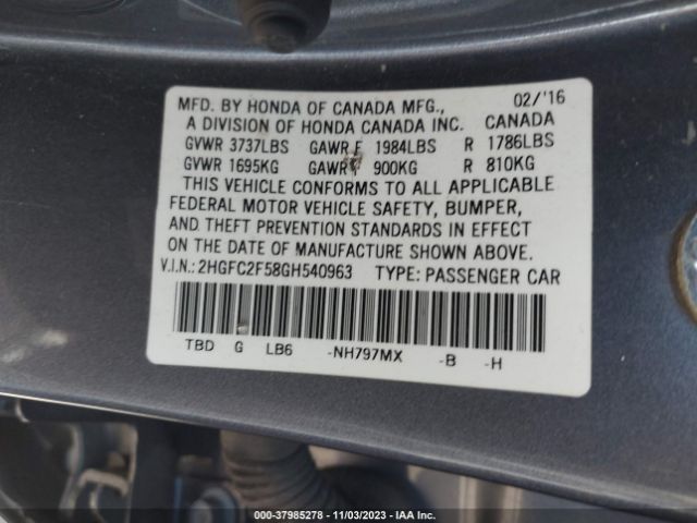 Photo 8 VIN: 2HGFC2F58GH540963 - HONDA CIVIC 