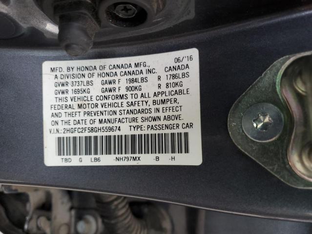 Photo 11 VIN: 2HGFC2F58GH559674 - HONDA CIVIC LX 