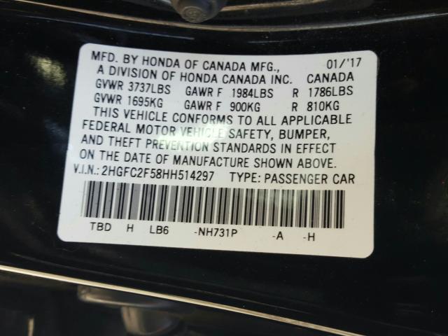 Photo 9 VIN: 2HGFC2F58HH514297 - HONDA CIVIC LX 