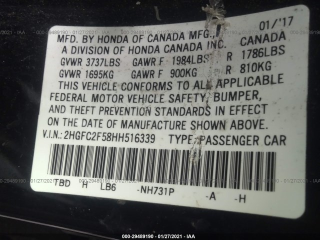 Photo 8 VIN: 2HGFC2F58HH516339 - HONDA CIVIC SEDAN 