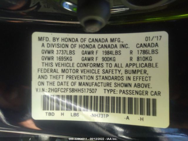 Photo 8 VIN: 2HGFC2F58HH517507 - HONDA CIVIC SEDAN 