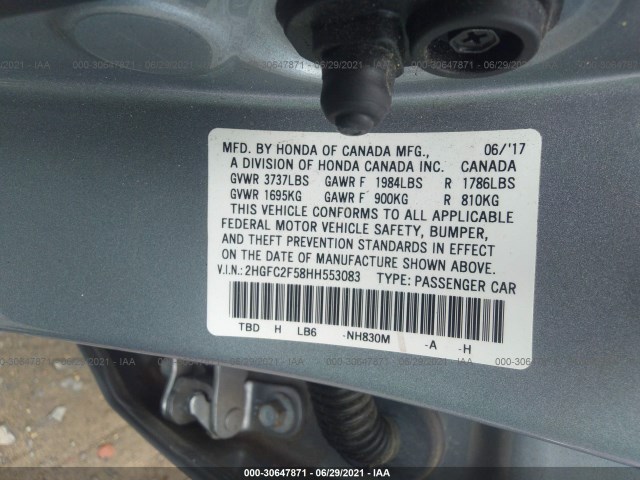 Photo 8 VIN: 2HGFC2F58HH553083 - HONDA CIVIC SEDAN 