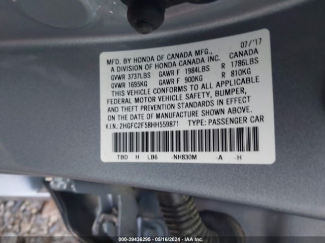 Photo 8 VIN: 2HGFC2F58HH559871 - HONDA CIVIC 