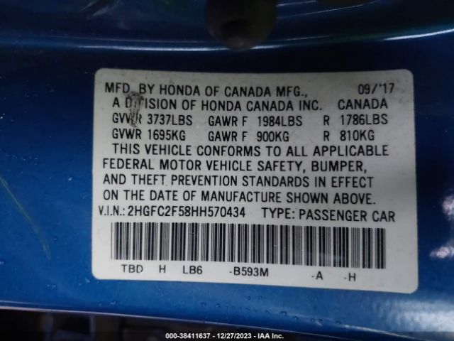 Photo 8 VIN: 2HGFC2F58HH570434 - HONDA CIVIC 