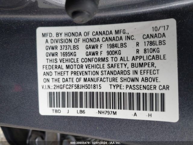 Photo 8 VIN: 2HGFC2F58JH501815 - HONDA CIVIC 