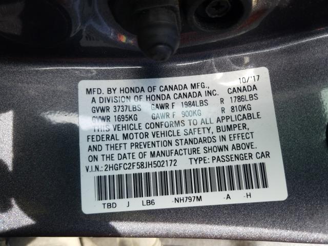 Photo 9 VIN: 2HGFC2F58JH502172 - HONDA CIVIC LX 