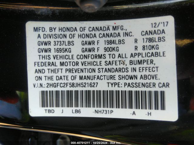 Photo 8 VIN: 2HGFC2F58JH521627 - HONDA CIVIC 