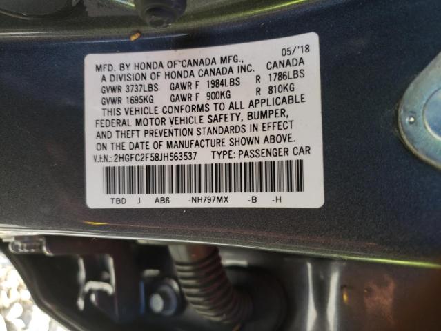 Photo 9 VIN: 2HGFC2F58JH563537 - HONDA CIVIC LX 